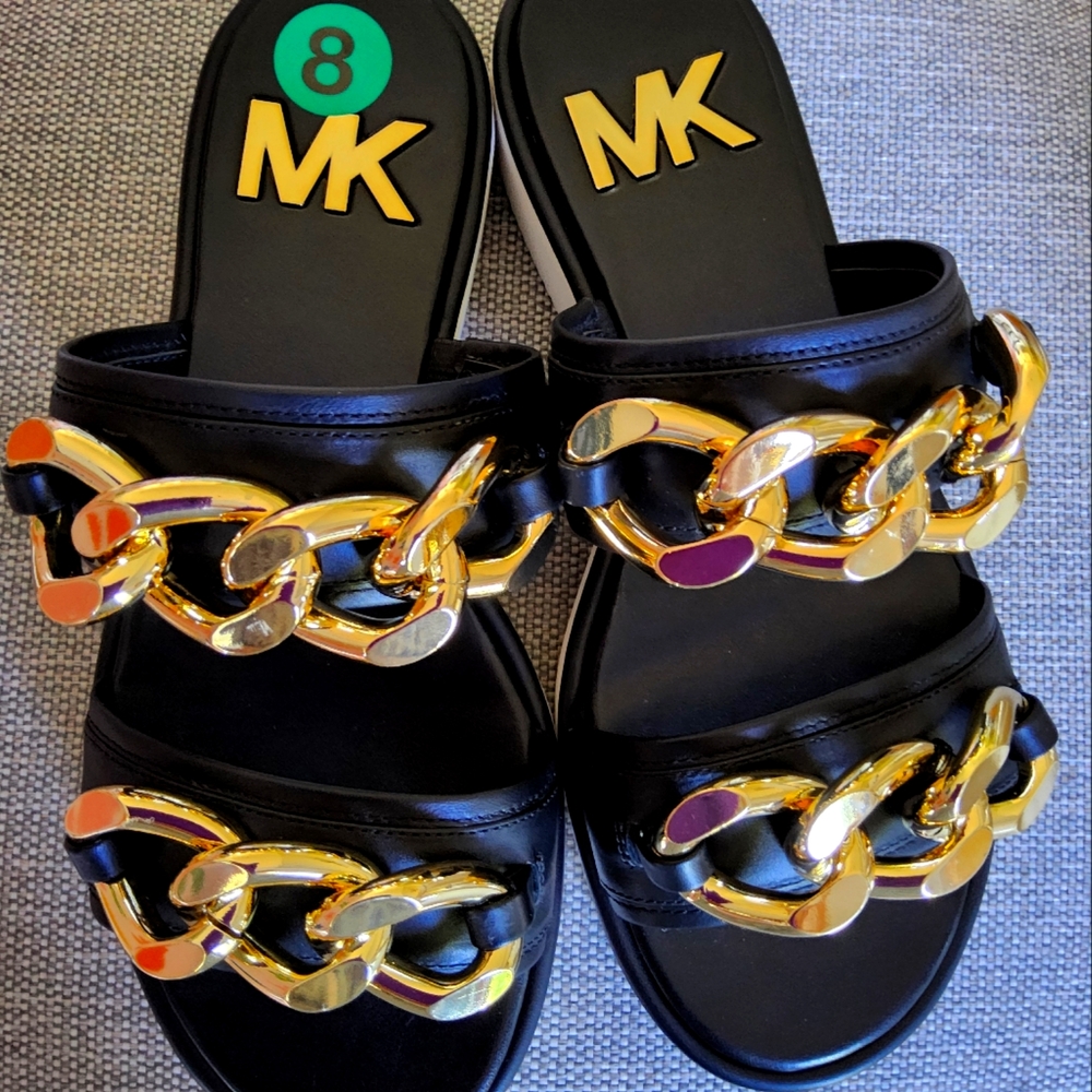 Michael Kors Scarlett Double Band Womens Leather Chains Slide Sandals